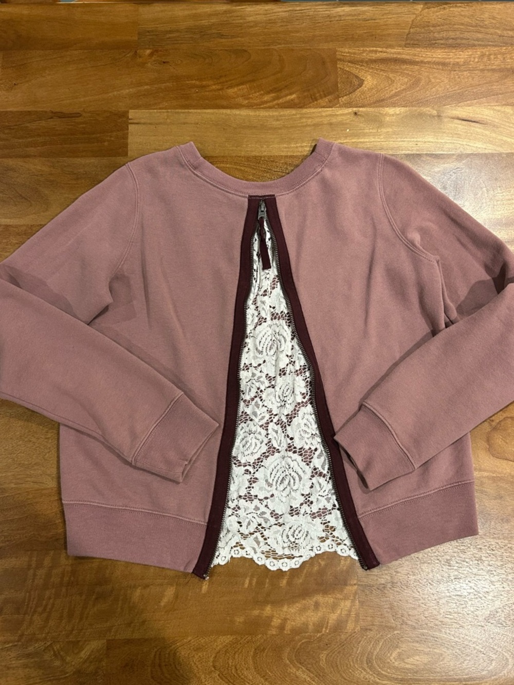 Abercrombie & Fitch Mauve-Pink Lace-Trim Back w/ Zipper Sweatshirt Size XS